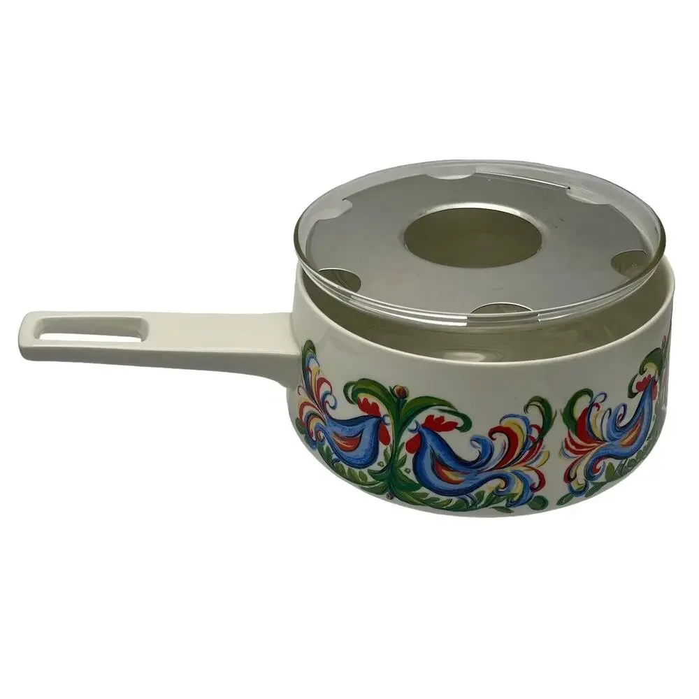 Vtg Villeroy & Boch Rooster Design Fondue Pot With Glass Insert & Lid Porcelain